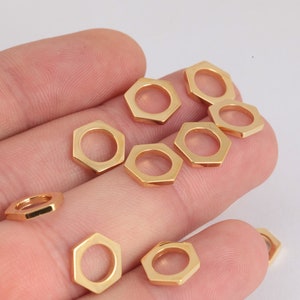Gold Closed Ring , 10 Pcs ring , 10x11mm 24k Shiny Gold Plated Closed Ring, Circle Connector, hexagon Charm, Gold Plated Hoops, GLD-281
