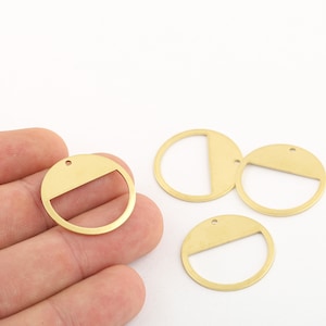6 Pcs 25x28mm Raw Brass Half Moon Charms, Raw Brass  Round Stamping Blanks, Round Disc Charms,Jewelry Making , Earring Charms DS-RW-526