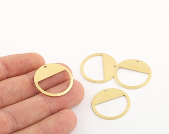 6個 25 x 28 mm 生真鍮ハーフムーンチャーム、生真鍮ラウンド