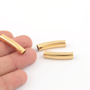 1 Pcs 6x30mm 24k Shiny Gold Plated Curved Tube Beads , Oval Tube Beads, Gold Plated Spacer Tubes, Round Tubes,Curved Tubes, GLD-1277