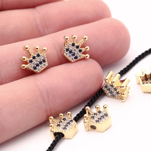 12x11mm Shiny Gold Plated Crown Charm, Bracelet Pendant ,Cubic Zirconia King Charms, Micro Pave King Charms, ZRK-244