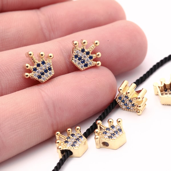 12x11mm Shiny Gold Plated Crown Charm, Bracelet Pendant ,Cubic Zirconia King Charms, Micro Pave King Charms, ZRK-244