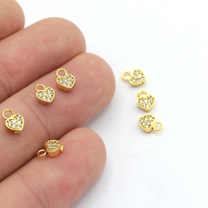 1 Pcs 5x7mm 24k Shiny Gold Heart Charm, Heart Pendant, CZ Heart Charm, Tiny Heart Charms , Heart Bracelet, brass  ZRK-421