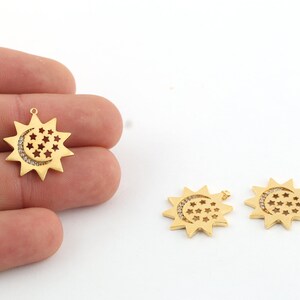 1 Pcs 20x21mm 24k Shiny Gold Plated CZ Micro Pave Sun Charm,Micro Pave Crescent Charm,Pave Pendant, Zirconia Sun Charm, Sun Charms, ZRK-749