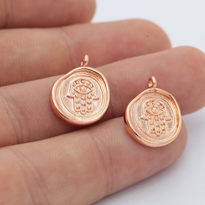 Rose Gold Plated Hamsa , Hamsa Necklace, Hamsa Pendant, Hamsa Jewelry, Fatima Hand Charms, ( 15x18mm) RSGLD-181