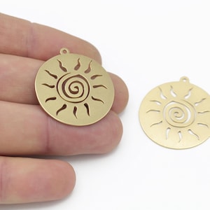 Raw Brass Laser Cut Spiral Sun Charms , Round Sun Pendant, DIY Necklace and Earring Making Supplies, Laser Cut Findings 30x33mm LSR-30-9