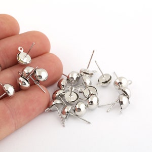 6pcs 7x10mm Rhodium Plated Sterling Earring Post , Earring Findings, Making Earring , Ball Earring, Earring Post EAR-297