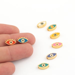 7x13mm 24k Glänzend vergoldete Evil Eye Charms, Emaille Evil Eye Beads, Evil Eye Anhänger, Spacer Beads, Evil Eye, Enameled Evil Eye, GLD-1127