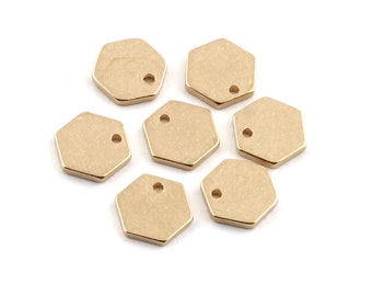 Raw Brass Hexagon Charms , Brass Hexagon Pendant , Raw Brass Findings , Brass Connector , Connector, 9 mm 1 Hole,DS-RW-245