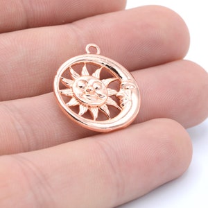 Moon and Sun Face Pendant, Rose Gold Plated Necklace Pendant , Sun Necklace,Moon Necklace, ( 21x24mm ) RSGLD-227