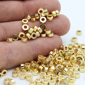6mm 24k Shiny Gold Plated Round Coins, Flat Round Beads, Stamping tag , Barrel , Spacer Beads, Solid Brass Beads, Round GLD-437