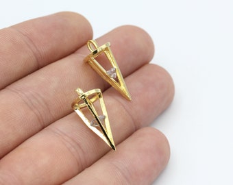 24x11mm 24k Shiny Gold Plated Cz Pave Triangle Charms ,Triangle Pendant, Pave Charms, Connector, Cubic Zirconia Charms ,ZRK-93