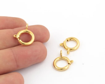 2 cierres de resorte redondos de 16 mm chapados en oro brillante de 24 quilates, cierre redondo de latón chapado en oro, GLD-1237