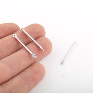 6 Pcs 3x30mm Rhodium Plated Bar Pendant, Two holes Connector. Connector Bar, Bracelet Connector, Rhodium Plated Connector, SLVR-408