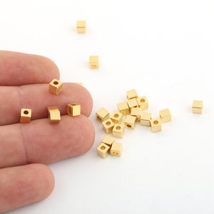 12 Pcs 4mm 24k Shiny Gold Plated Cube Beads , Brass Beads ,Square Cube Beads, Tiny Cubes, Cube Beads, Gold Plated Findings, GLD-813
