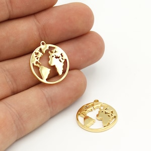 20x22mm 24k glänzend gold Weltkarte Anhänger, Erde Anhänger, Weltkarte Charms, Traveler Anhänger, vergoldet Charms (20x22mm) GLD-366