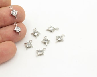 9x13mm Silver Plated North Star Charm, Micro Pave North Star Pendant, CZ North Star, Silver North Star, Zircon Charms, ZRK-495