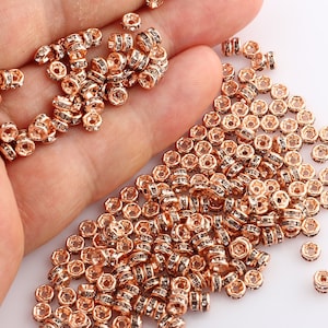 20 Pcs Grade A Round Rhinestone Spacers Strass Rondelles 4mm , Rose Gold Plated-RSGLD-126