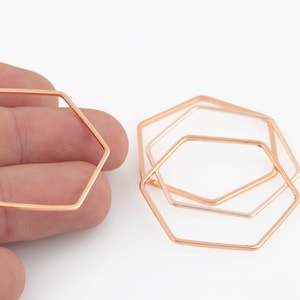 35mm Honeycomb charms, 3 Pcs ring, Rose Gold Plated Hexagon Pendant, Circle Connector, Hexagon Charm, Rose Gold Plated Hoops, RSGLD-506