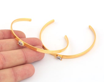 4x155mm 24k Shiny Gold Plated Cz Bangle, Zirconia Cuff Bracelet, Hand Made Bracelet,Zirconia Gold Plated Bracelet, Adjustable Bracelet AS-81