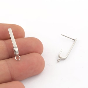 3x28mm Rhodium Plated U-shaped Earring, Pendant Earrings, U Shaped Pendant Earrings, Earring Findings,Stud Earring - EAR-416