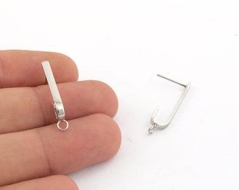 3x28mm Rhodium Plated U-shaped Earring, Pendant Earrings, U Shaped Pendant Earrings, Earring Findings,Stud Earring - EAR-416