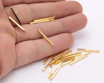 Colgante de barra chapado en oro de 24 k, 12 piezas, latón, 1,5 x 20 mm, accesorios para collar, un orificio, GLD-34