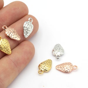 2Pcs 9x16mm 24k Shiny Gold Plated Strawberry Pendant, Strawberry Charms, Gold Plated Strawberry Charms - GLD-617