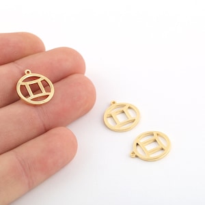 14x16mm 24k Shiny Gold Plated Zodiac Signs Charms , Gemini Charms, Gold Zodiac Charms, Horoscope Charms, Gold Plated Findings, GLD-938