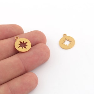 14x17mm 24k Shiny Gold Plated North Star Charms, North Star Necklace, North Star Compass Bracelet Charms, Pole Star Pendant, GLD-1134