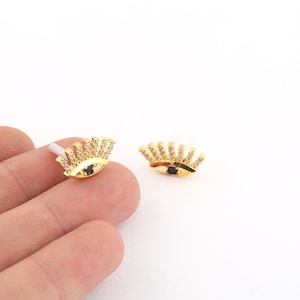 11x20mm 24K Shiny Gold Plated Evil Eye Earrings,Mini Evil Eye Earrings,Evil Eye Stud Earrings, CZ Evil Eye Earrings,Earring Findings EAR-335