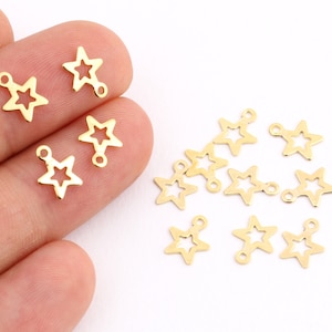 9mm 24k Shiny Gold Star Charms , Star Bracelet , Star Charms, Gold Plated Star, 10 Pcs Star Charms-GLD-52,