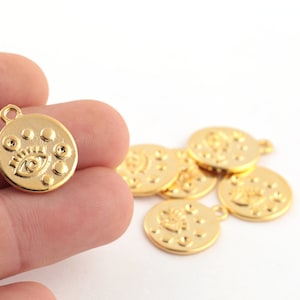 24k Shiny Gold Plated Evil Eye Charms, evil eye pendant, Necklace Charms,  Eye Jewelry, Evil Eye Charms, ( 17x20mm) GLD-1435