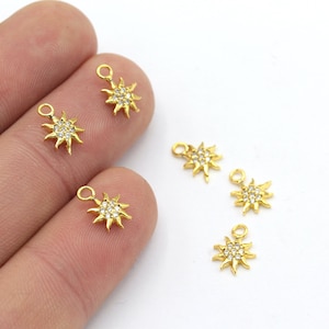 1 Pcs 8x10mm 24k Gold Plated Sun Charms , Pave Sun Charms , Cz Pave Sun , Sun Necklace, Tiny Sun Pendant ZRK-422