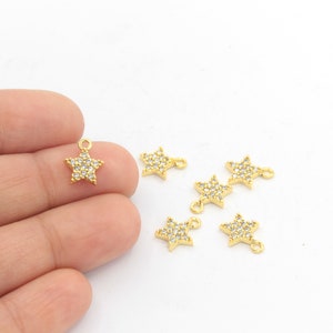 Cz Star Charms , 24k Gold Plated Pave Star Charms, Cubic Zirconia Star, Star Pendant, Mini Pendant Charms ,  ( 9x10mm ) ZRK-539