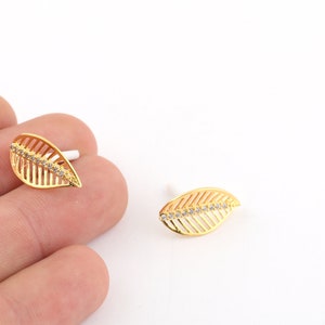11x19mm 24K Shiny Gold Plated Leaf Earrings, Mini Leaf Earrings, Leaf Stud Earrings, CZ Leaf Earrings,Stud Earrings,Earring Findings EAR-329