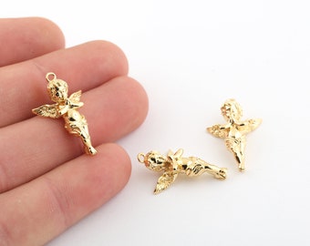 17x27mm 24k Shiny Gold Plated Baby Angel Charms,Baby Angel, Cherub Charms,Baby Angel Pendant, Cherub Pendant,Gold Plated Findings, GLD-910