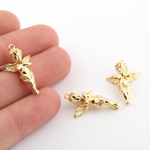 17x27mm 24k Shiny Gold Plated Baby Angel Charms,Baby Angel, Cherub Charms,Baby Angel Pendant, Cherub Pendant,Gold Plated Findings, GLD-910