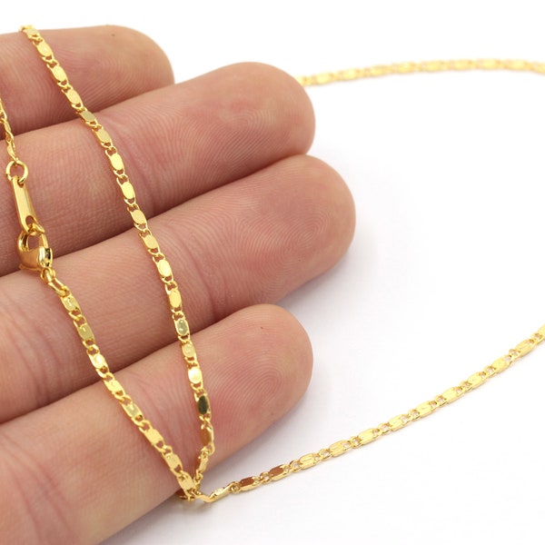 24k Shiny Gold Plated Ready Necklace Chain 16"-17"-18"-20"-22"-25" Gold Plated Bar Chains, 1.6x5mm Soldered Chains,Bulk Chain, Foot Chain