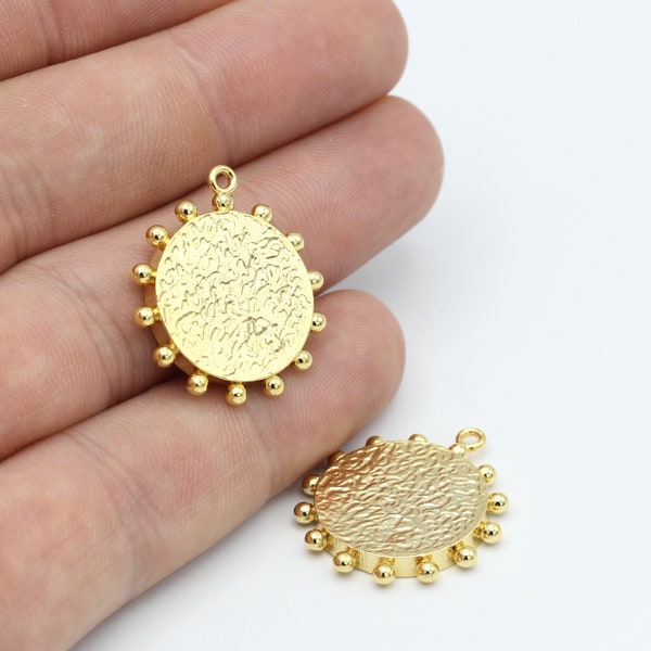 1 Pcs 24k Shiny Gold Plated Pendant , Medallion , Necklace Pendant, Charm Neckalce Charms ( 27x23) GLD-444