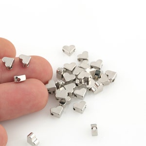 10 Pcs 6mm Rhodium Plated Hearts Beads, Rhodium Plated Heart Connector, Heart For Beads, Rhodium Plated Findings,Gift For Her, SLVR-543