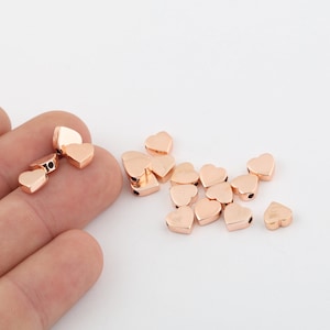 6 Pcs 7.5mm Rose Gold Plated Heart Beads, Mini Heart Beads, Tiny Heart Beads, Stamping Tag, Heart Bracelet Beads, Heart Jewelry, RSGLD-386