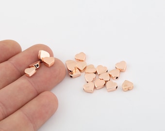 6 Pcs 7.5mm Rose Gold Plated Heart Beads, Mini Heart Beads, Tiny Heart Beads, Stamping Tag, Heart Bracelet Beads, Heart Jewelry, RSGLD-386