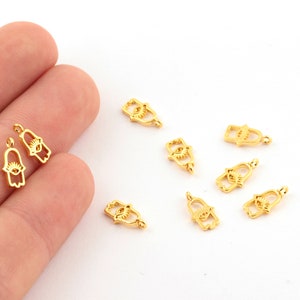 6x12mm 24k Shiny Gold Plated Hamsa Charm, Gold Plated Fatima Hands Pendant,Tiny Hamsa Charm, Mini Hamsa Charm, Gold Plated Findings, GLD-795