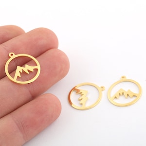 1 Pcs 18x20mm 24K Shiny Gold Plated Mountain, Patterned Blank Medallion Charms, Blank Necklace, Gold Plated Findings, Round Charms, GLD-915