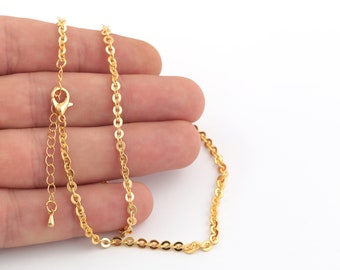 Ready Necklace Chain-16"-17"-18"-20"-22"-25" 24k Gold Plated Shiny Gold Plated Tiny Paperclip Chains, 3.3x3.7mm Soldered Chains, Cable Chain