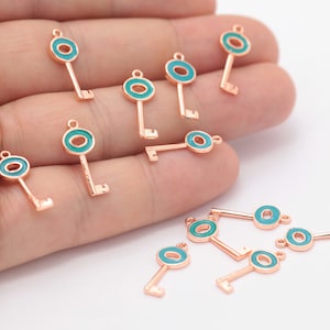 1 pcs Rose Gold Plated Key Charms,Key Pendant, Rose Gold Key Charm, Necklace Key Charm ( 7x18mm ) RSGLD-199