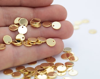 10 Pcs 8mm 24k Gold Plated Round Charms , Round Disc - Gold Plated Coins-GLD-353