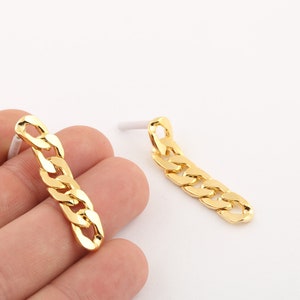 8x11mm 24k Shiny Gold Plated Chain Earrings, Dangle Chain Earrings, Oval Chain Stud Earrings,Big Oval Chain Earrings, Stud Earrings, EAR-318