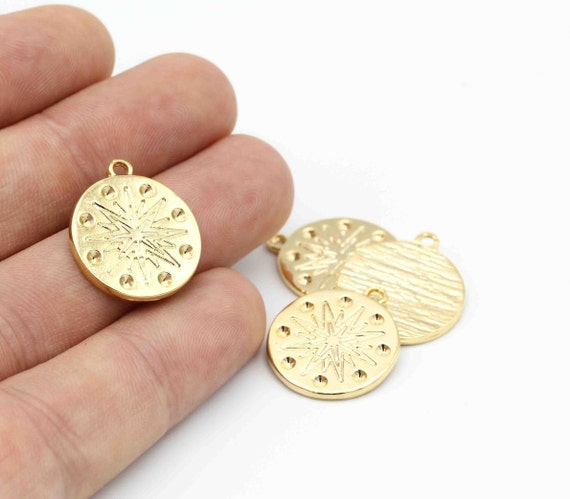 24k Shiny Gold Plated Medallion Charms North Star Charms Etsy